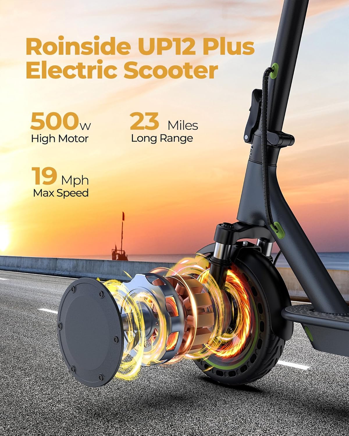 Electric Scooter - 8.5" Solid Tires, 350W Motor, Up to 19 MPH and 21-23 Miles Long-Range Portable Foldable Commuting Scooter for Adults with Double Braking System and App