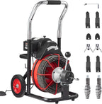 Drain Cleaner Machine 100FT x 1/2 Inch, Auto Feed Sewer Snake Auger on Wheels, 550W Portable Drain Cleaning Machine with 8 Cutters & Air-activated Foot Switch for 2" to 4" Pipes
