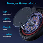 Electric Scooter - 8.5" Solid Tires, 350W Motor, Up to 19 MPH and 21-23 Miles Long-Range Portable Foldable Commuting Scooter for Adults with Double Braking System and App