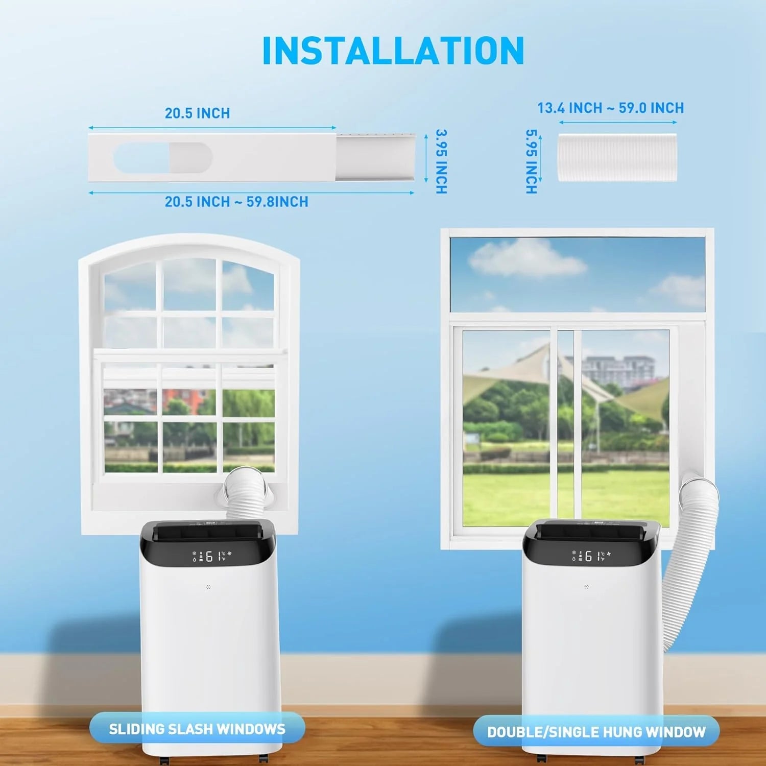 Portable Air Conditioner Cools Up to 700 Sq.Ft, 3-IN-1 Energy Efficient Portable AC Unit with Remote Control & Installation Kits for Large Room, Campervan, Office, Temporary Space