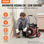 Drain Cleaner Machine 100FT x 1/2 Inch, Auto Feed Sewer Snake Auger on Wheels, 550W Portable Drain Cleaning Machine with 8 Cutters & Air-activated Foot Switch for 2" to 4" Pipes