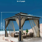 10’x10′ Hardtop Gazebo with double metal roof, aluminum frame, net, and curtain. All-weather, ideal for patio, deck, garden, backyard. Khaki.