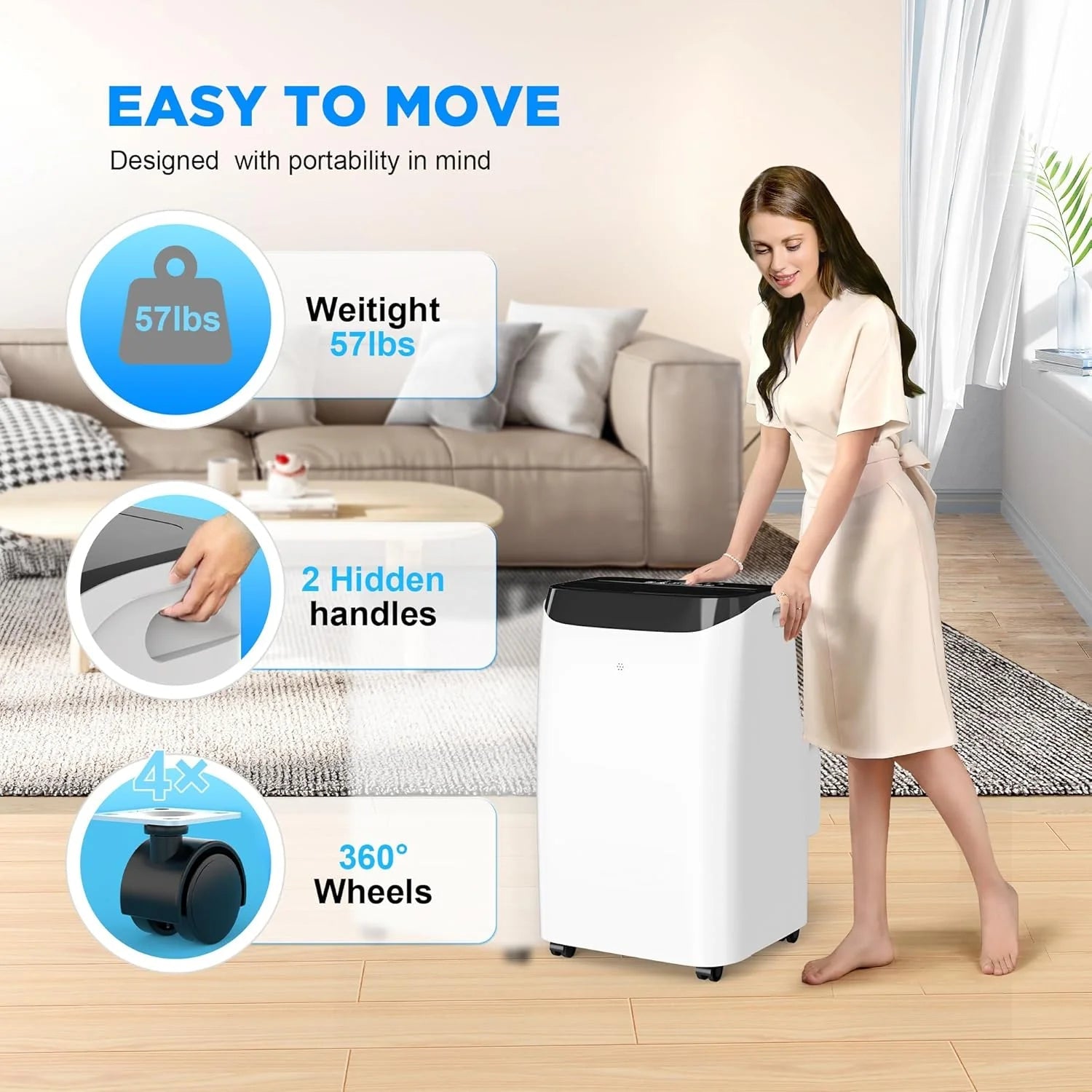 14000 BTU Portable Air Conditioners with Remote Control, 3-in-1 Free Standing Cooling AC Unit with Fan & Dehumidifier, Cools Room up to 700 sq.ft, Smart/Sleep Mode,3 Speed,Auto Swing,24H Timer