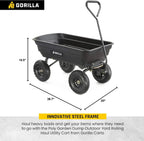 Heavy Duty Poly Utility Dump Wagon Garden Cart w/Pneumatic Tires, 6 Cu Ft - 1200 lb Capacity Outdoor Wheelbarrow for Yard, Landscaping & Gardening, Lawn Tractor or ATV Towable-Gorilla Carts