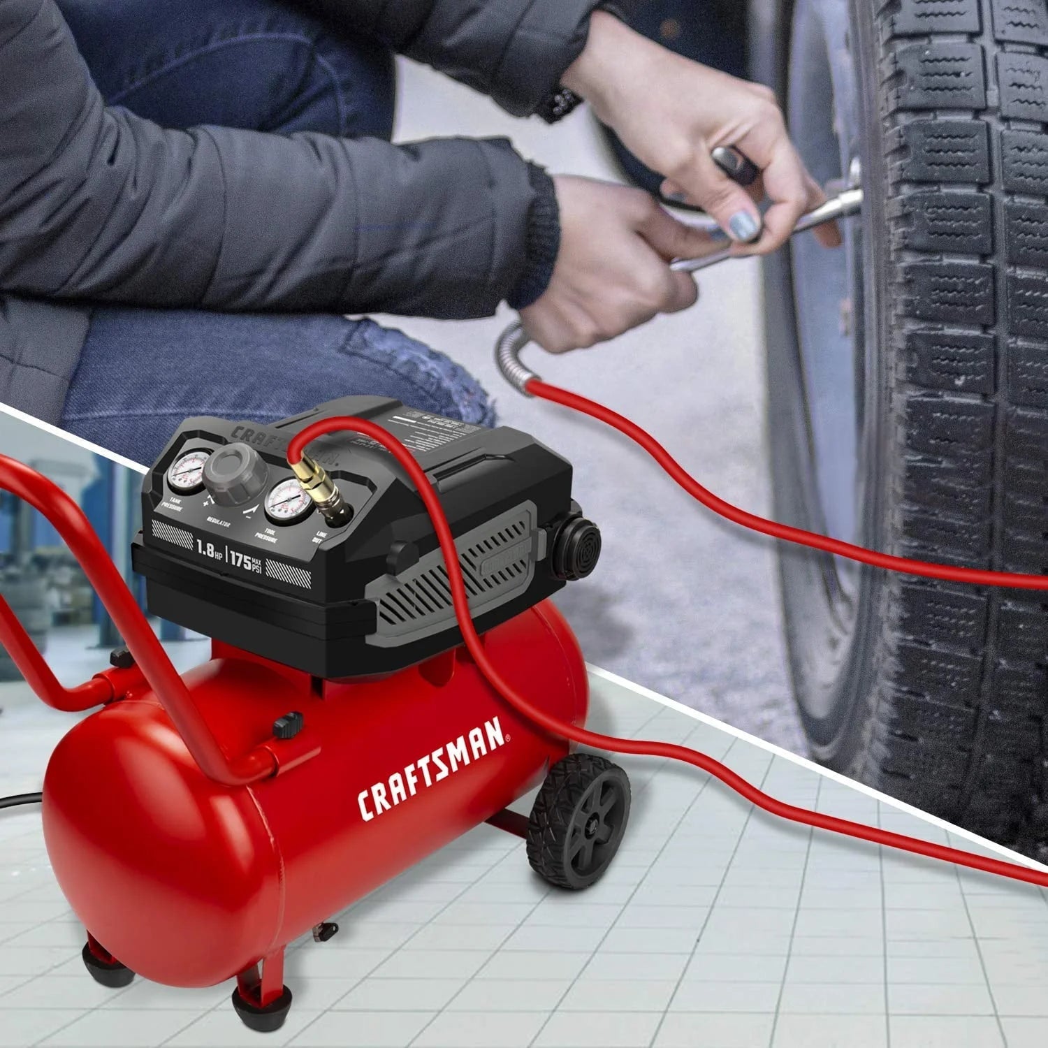 HARD Air Compressor, 10 Gallon 1.8 HP 175 PSI, 4.0CFM@90PSI, Oil Free and Maintenance Free, Portable with Large Wheels, CMXECXA0201041