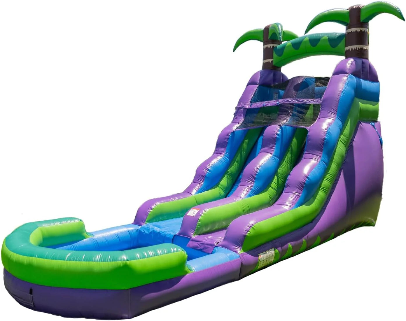 16�� Purple Tropical Lightweight Premium Commercial Grade Water Slide Inflatable with Attached Pool for Kids and Adults (with Blower), Wet Dry Use, Summer Fun