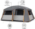 Straight Wall Cabin Tents | 10 Person / 11 Person / 12 Person Large Multi Room Family Tents for Car Camping & Outdoor Adventures
