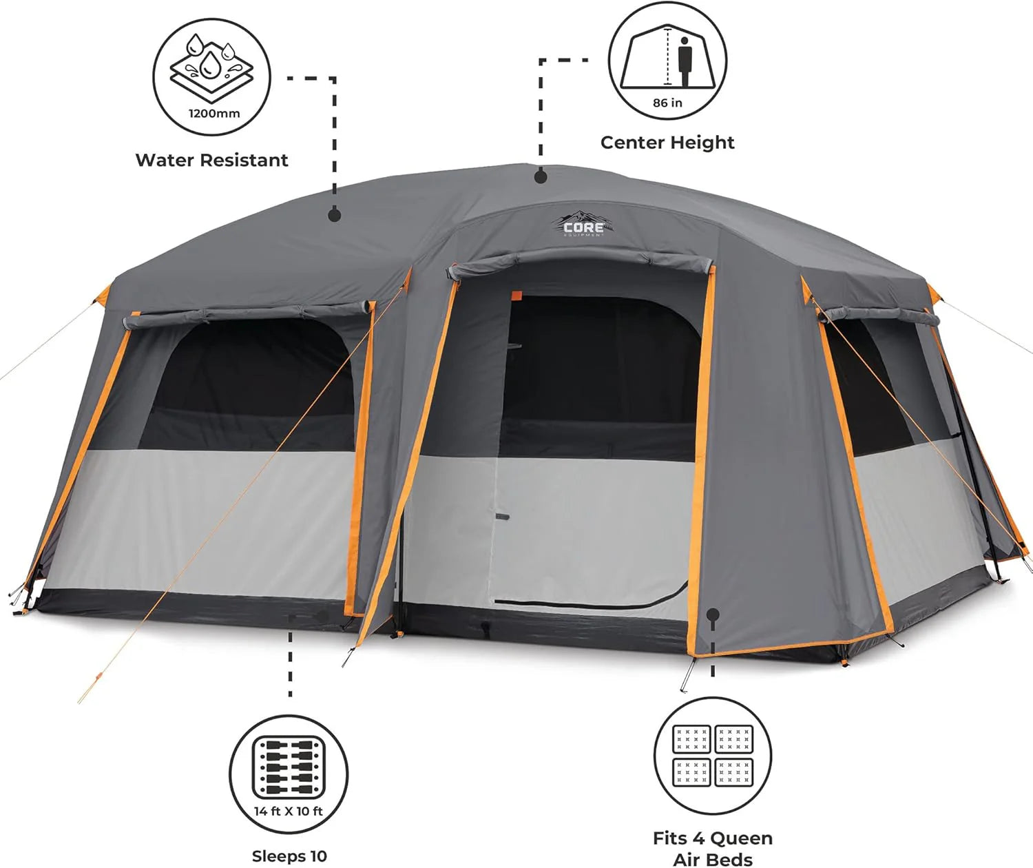 Straight Wall Cabin Tents | 10 Person / 11 Person / 12 Person Large Multi Room Family Tents for Car Camping & Outdoor Adventures