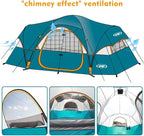 Camping Tent 10-Person-Family Tents, Parties, Music Festival Tent, Big, Easy Up, 5 Large Mesh Windows, Double Layer, 2 Room, Waterproof, Weather Resistant, 18ft x 9ft x78in