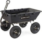 Heavy Duty Poly Utility Dump Wagon Garden Cart w/Pneumatic Tires, 6 Cu Ft - 1200 lb Capacity Outdoor Wheelbarrow for Yard, Landscaping & Gardening, Lawn Tractor or ATV Towable-Gorilla Carts