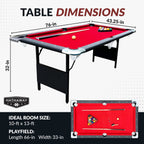 6 Ft Portable Pool Table, Adults Folding Billiards Tables for Game Room with Easy Foldable Storage, Includes Full Set of Billiard Balls, Cues, Chalk & Brush