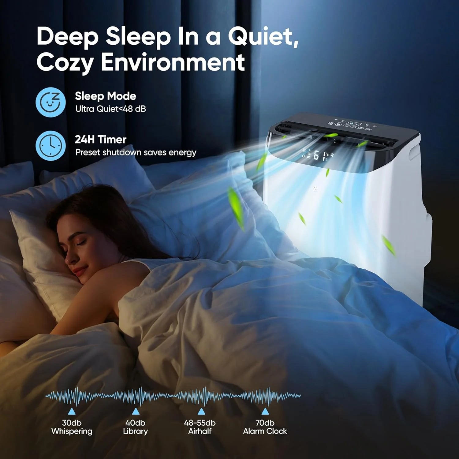 Portable Air Conditioner Cools Up to 700 Sq.Ft, 3-IN-1 Energy Efficient Portable AC Unit with Remote Control & Installation Kits for Large Room, Campervan, Office, Temporary Space